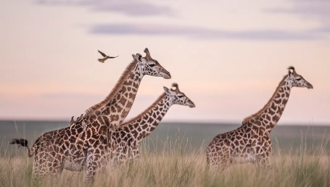 Giraffes walking elegantly across the iconic Kenyan landscape